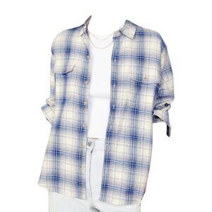 Old Navy Flannel Shirt Blue White Plaid Woman's Size XL NWT JJ3423